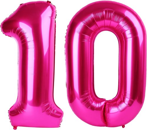Hot Pink Number 10 Balloons - 40 Inch Birthday Decorations for Girls | Perfect 10th Birthday Party Supplies