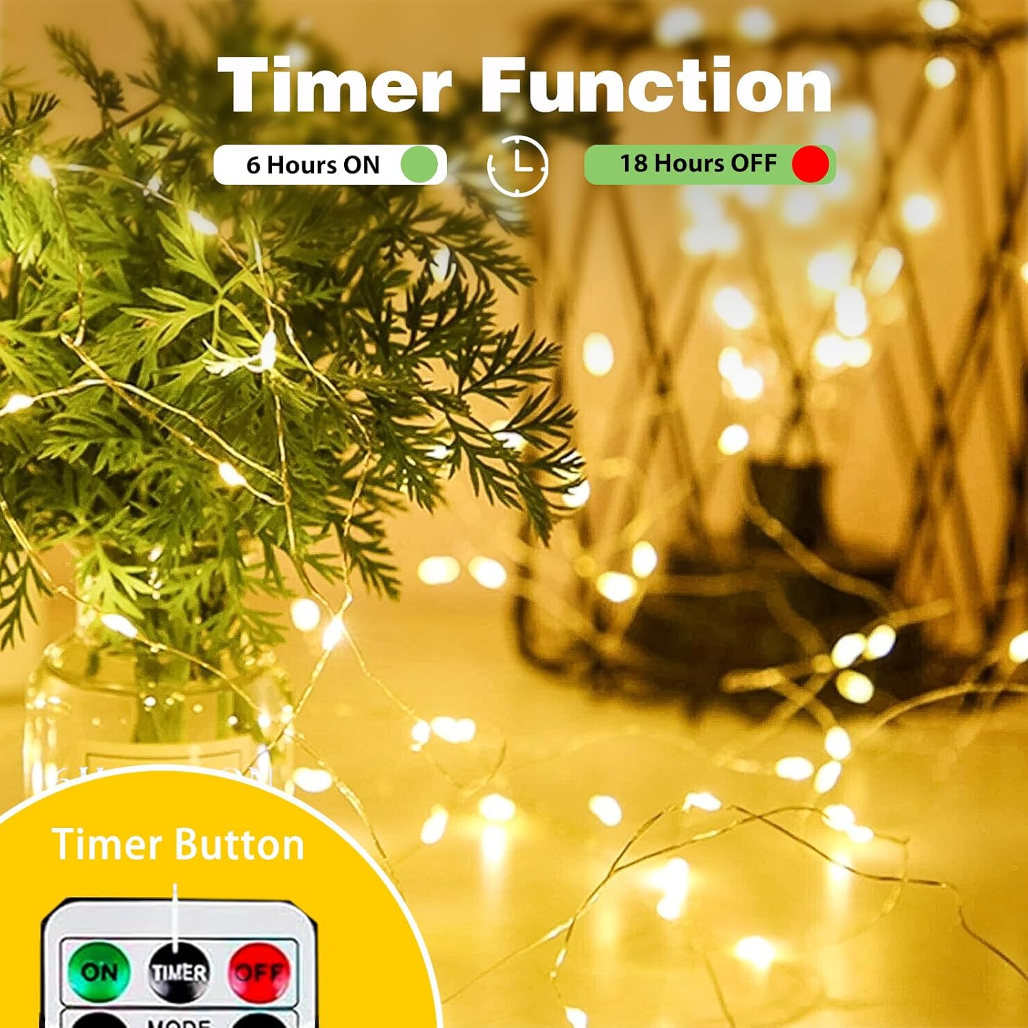 Skiennix 50 LED Fairy Lights - Battery Operated with Remote Control & Timer | 16 FT Warm White Twinkle String Lights for Indoor/Outdoor Décor