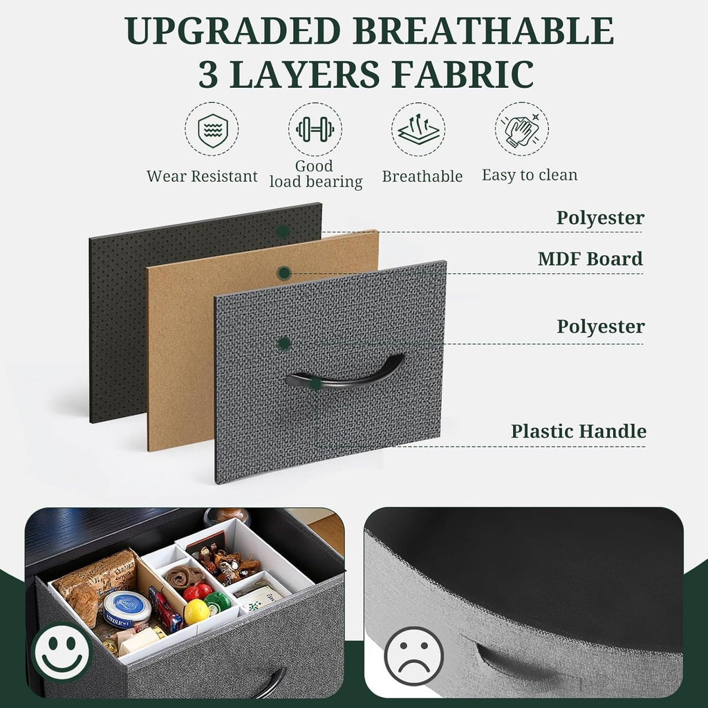 Regine Switzerland 5-Drawer Dresser - Anti-Tip Fabric Storage Organizer with Wooden Top | Gray