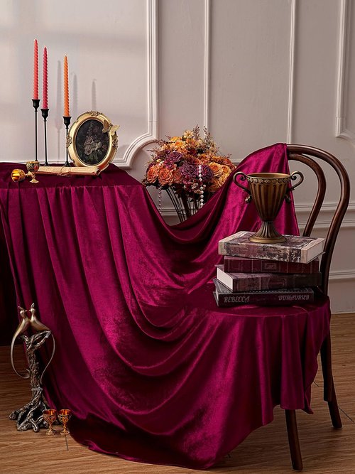 SoarDream Burgundy Velvet Tablecloth 60x102 Inch Soft Rectangular Table Overlay for Christmas Cake Table Holiday Dinner Decor