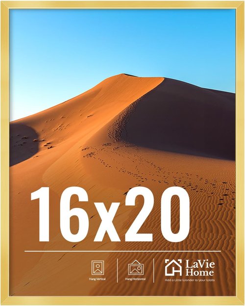 LaVie Home 16x20 Gold Picture Frame - Classic Wall Display with HD Plexiglas | Vertical & Horizontal Options
