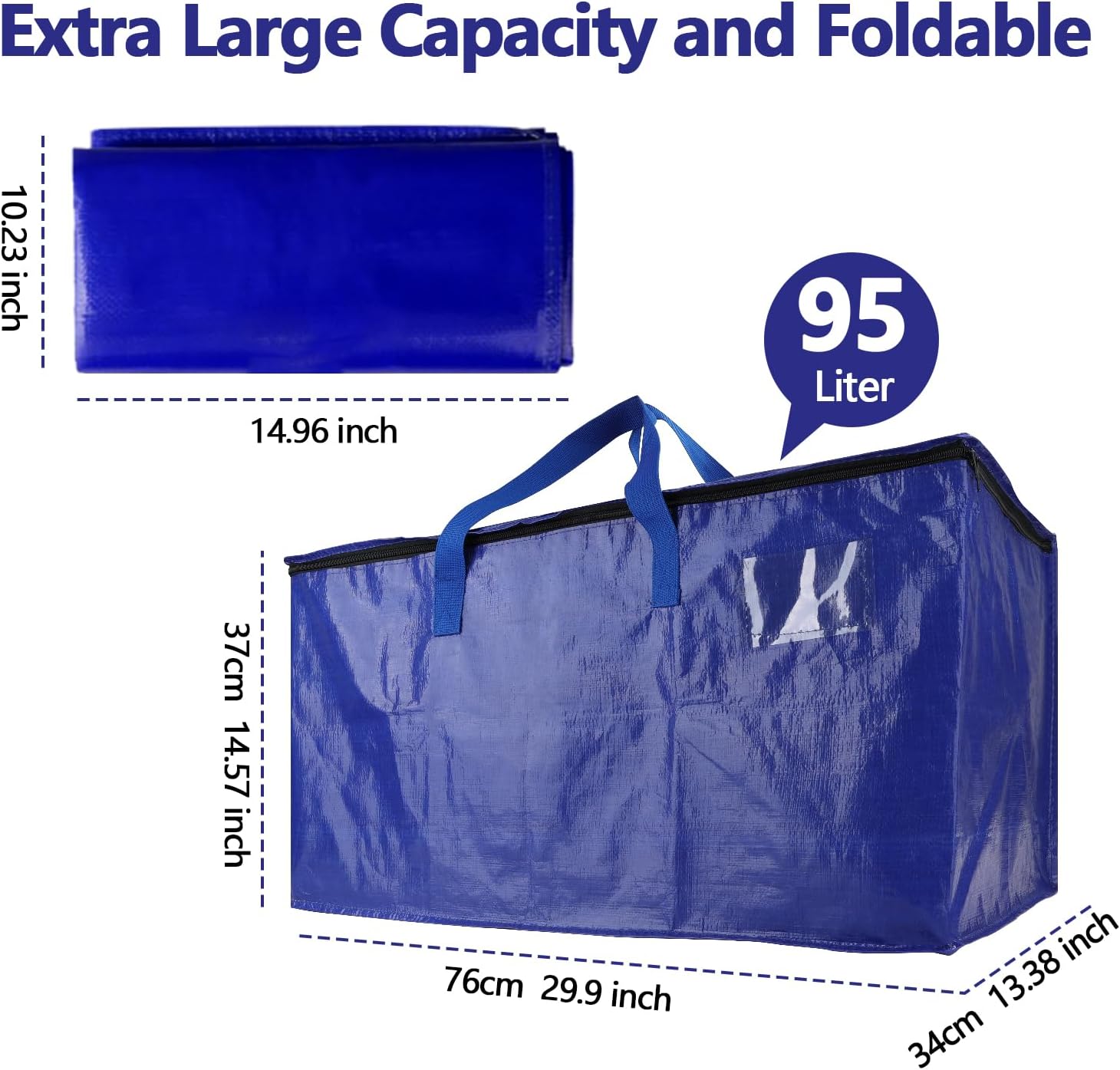 Skiennix 8-Pack Waterproof Moving Bags - Heavy Duty 100lb Capacity Totes for Packing & Storage | 95L, Blue