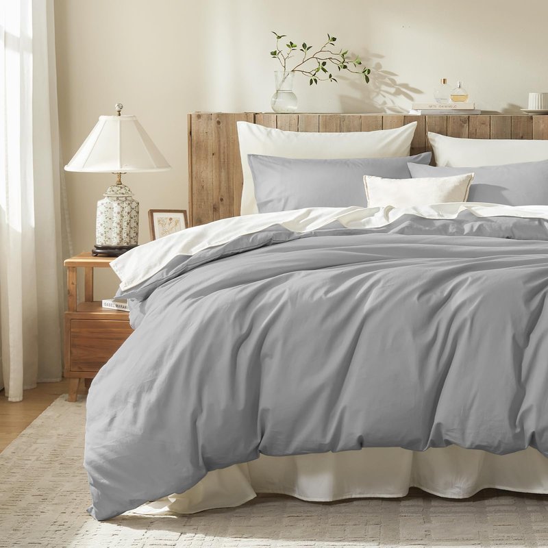 DCSKY Duvet Cover Full,100% Egyptian Cotton 1600 Thread Count, Soft, Breathable, Skin-Friendly, Moisture-Wicking Bedding Set with Zipper Closure & Corner Ties(Grey, 80x90 inches)