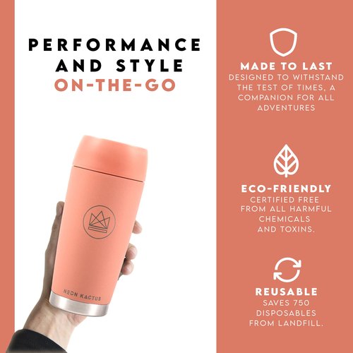 Neon Kactus 360° Travel Mug - Leakproof Insulated Coffee Mugs for Hot & Cold Drinks - Thermal Reusable Travel Cups, Fits Car Cup Holders 600ml/20oz (Pink Flamingo)