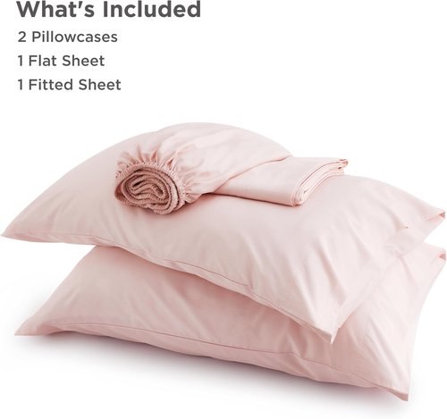 Bedsure King Size Cooling Sheets Set - Breathable Rayon from Bamboo, Soft & Luxurious, Deep Pocket Pink