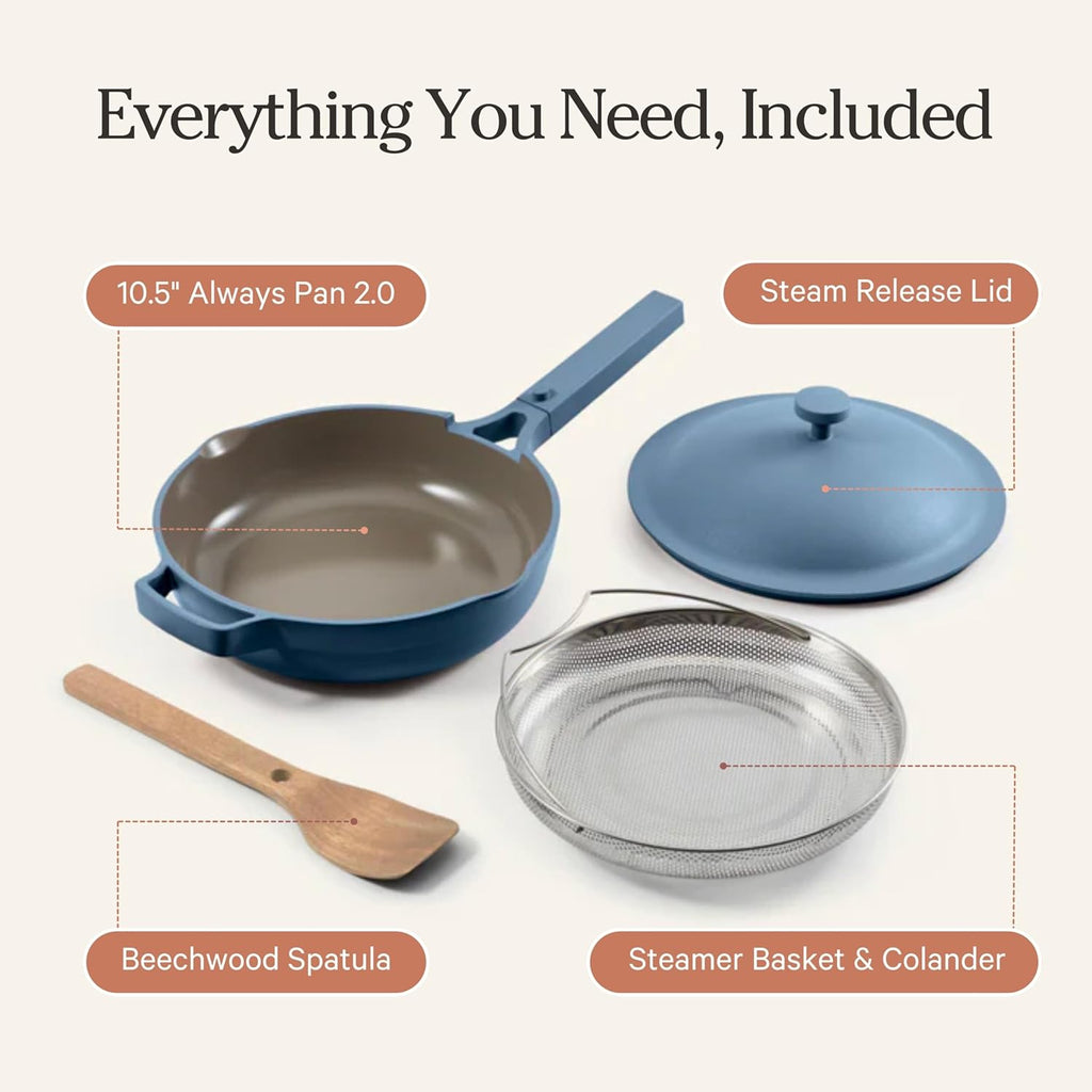 Our Place Always Pan 2.0 - 10.5” Nonstick Ceramic Cookware | Versatile 10-in-1 Frying & Sauté Pan | Safe for All Cooktops & Ovens up to 450°F | Blue Salt