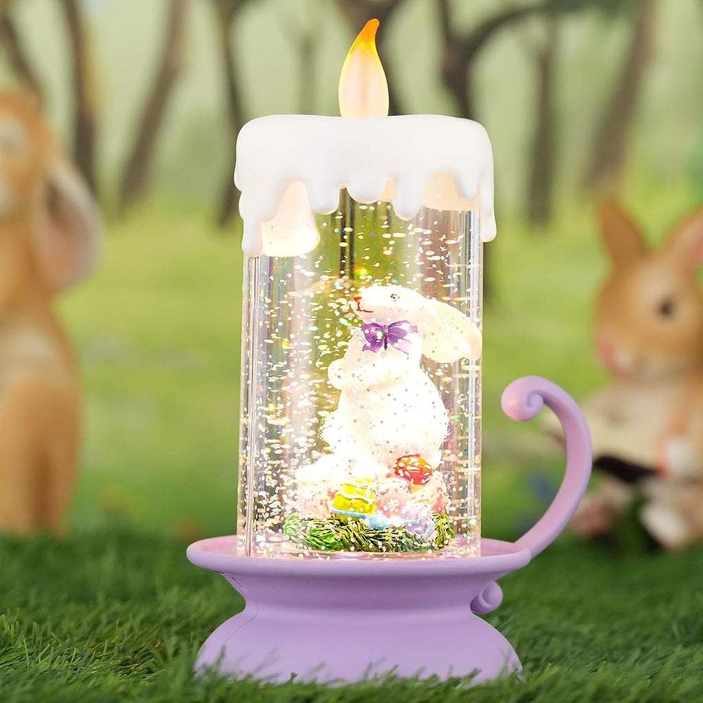 Regine Switzerland Easter Snow Globe Bunny Lantern - Swirling Glitter, USB & Battery Operated Decor