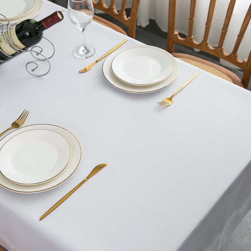 EHouseHome Heavy Duty Fabric Tablecloth with White Lace-Waterproof/Wrinkle Free/Stain Resistant/Oil Proof-for Dining,Indoor&Outdoor,Wedding,Holiday,White,Square 52x52Inch