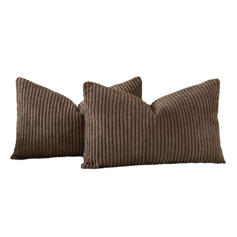 OTOSTAR Boho Decorative Throw Pillow Covers 16 x 24 Inch Soft Corduroy Solid Striped Pillow Covers Lumbar Cushion Case Couch Pillowcases for Sofa Bed Home Decor Pack of 2 (Dark Brown)