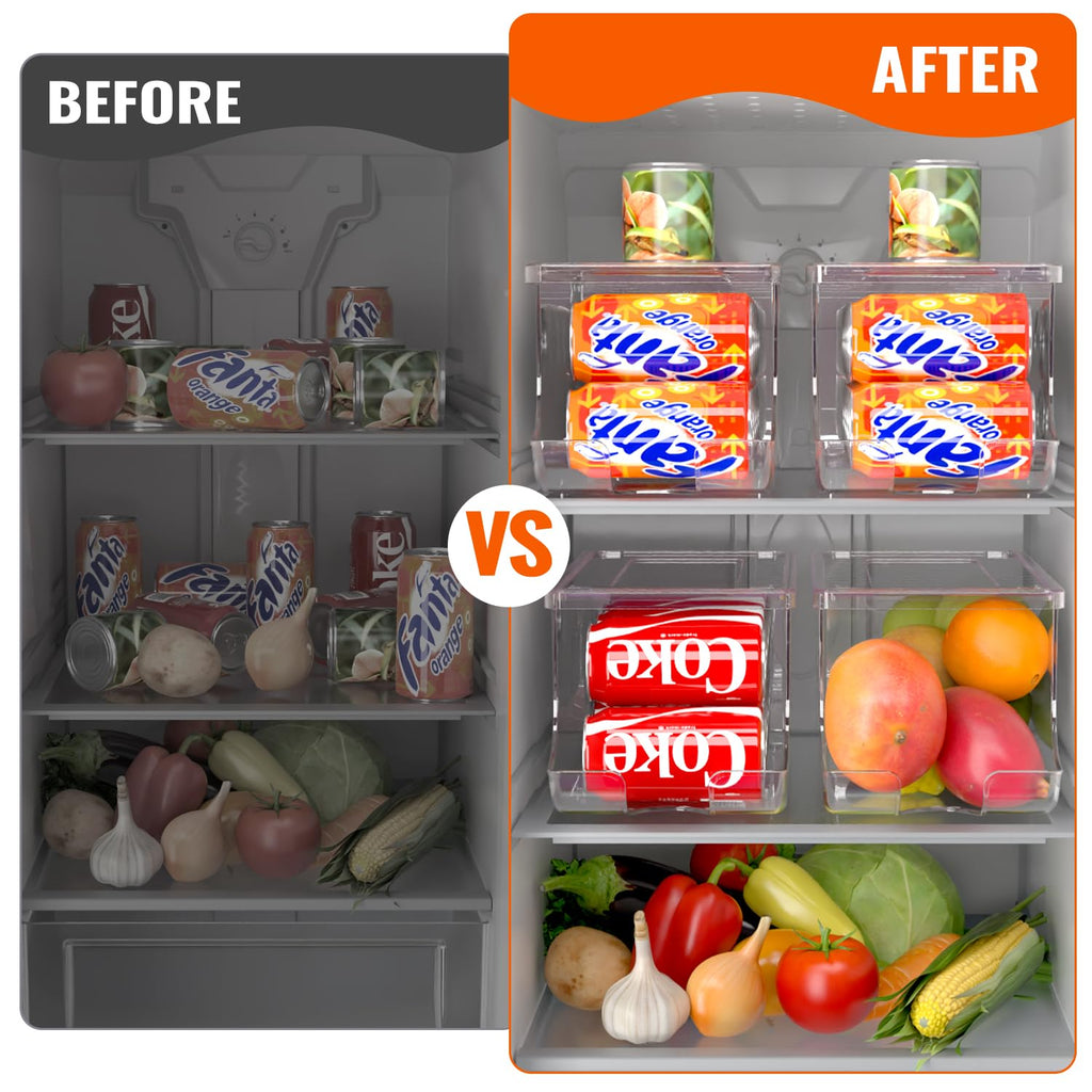 SCAVATA 2 Pack Soda Can Organizer for Refrigerator, Stackable Canned Food Pop Cans Container Can Holder Dispenser with Lid for Fridge Rack Freezer, Clear Storage Bins-Holds 12 Cans Each (Clear)