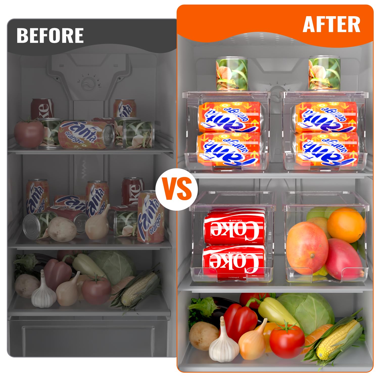 SCAVATA 2 Pack Soda Can Organizer for Refrigerator, Stackable Canned Food Pop Cans Container Can Holder Dispenser with Lid for Fridge Rack Freezer, Clear Storage Bins-Holds 12 Cans Each (Clear)