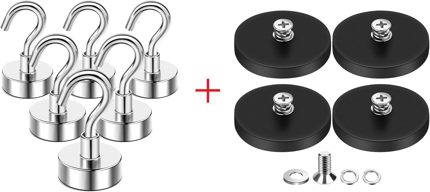 N52 Magnetic Hooks by Skiennix - 30lbs Heavy-Duty Strength with 4 Rubber Coated Anti-Scratch Mounting Magnets