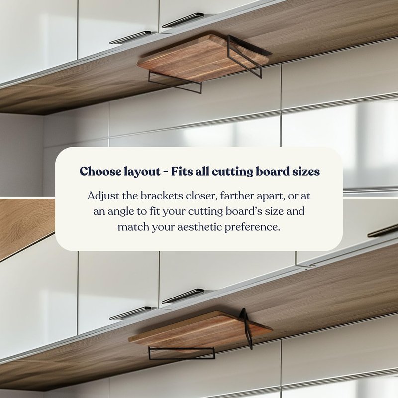 Under Cabinet Metal Cutting Board Rack - 2 Layer Vertical & Horizontal Hanger - Heavy Duty Cutting Board Holder