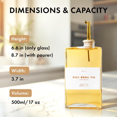 EDELHAUS Glass Olive Oil Dispenser Bottle Set [2x17oz]: 36 Premium Gold Labels, Oil Dispenser for kitchen, Vinegar Bottle Set, Glass Dispensers for Soy Sauce, Syrup Bottles | Set of 2