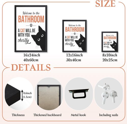 LLEEMPI Cat Quote Bathroom Wall Art - "Welcome to the Bathroom" Canvas Print | Cute Black & White Decor, 8x10 Inch