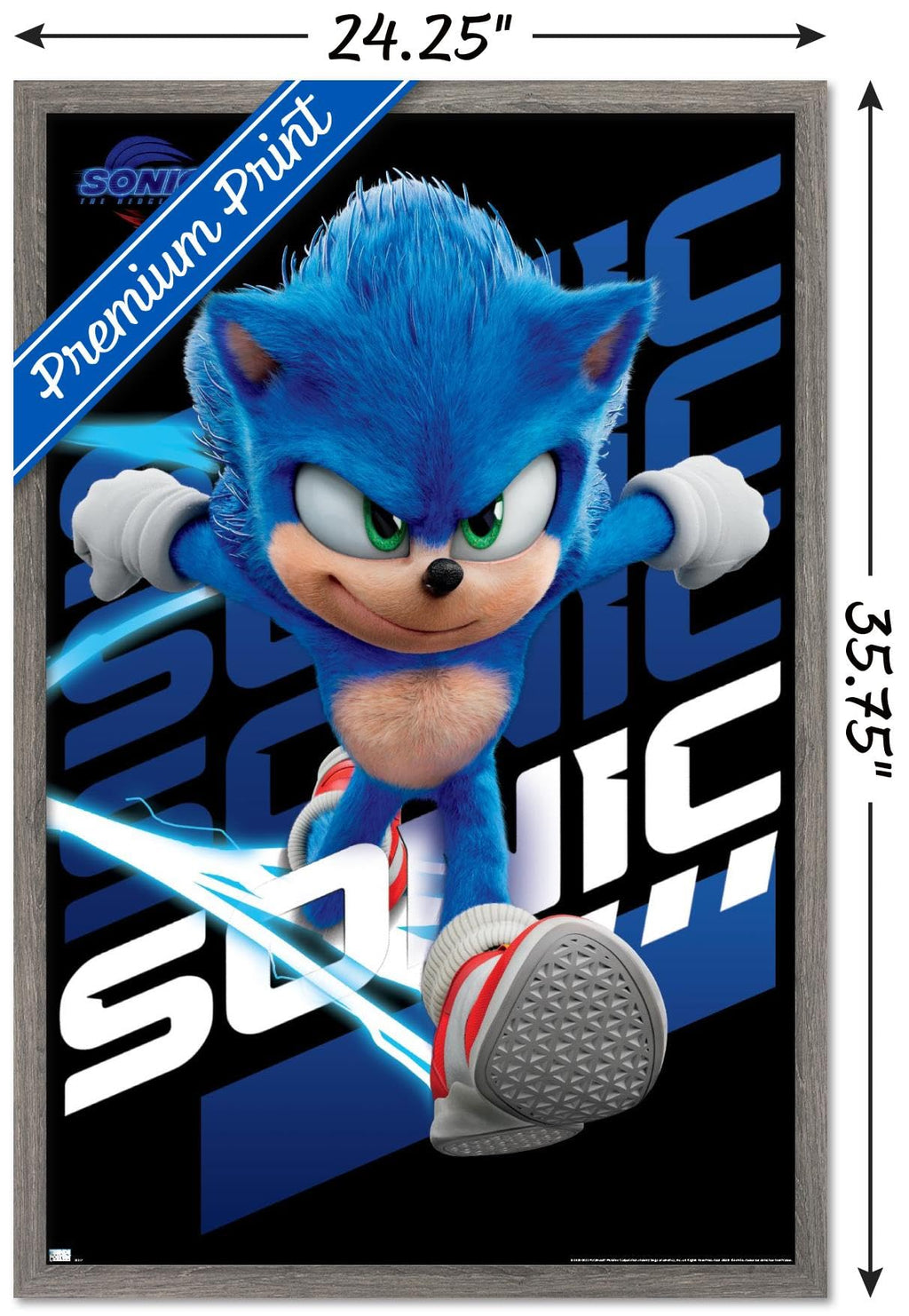 Sonic The Hedgehog 3 - Sonic Wall Poster, 34L" x 22.4W", Barnwood Framed Version