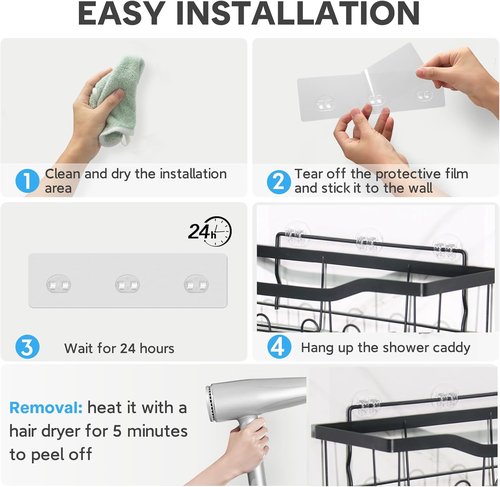 Lsnisni Clear Plastic Shower Caddy - 12 Pack Waterproof Adhesive Hooks | No Drilling, Modern Design