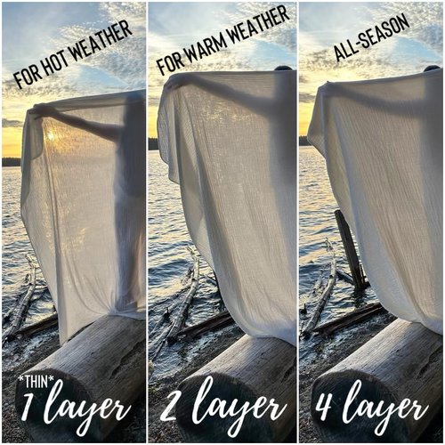 The Air Blanket - 100% Muslin Cotton “Swaddle” Throw, 85”x 85”, Adult One-Size, Hot Sleeper, Naturally Cooling, Soft Durable Gauze, Sleep & Lounge (2 Layer (Warm), Caribbean Sand)