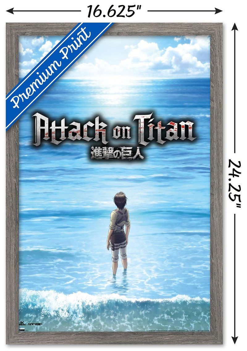 Attack on Titan: Season 3 - Ocean Wall Poster, 22.4L" x 14.7W", Gray Framed Version