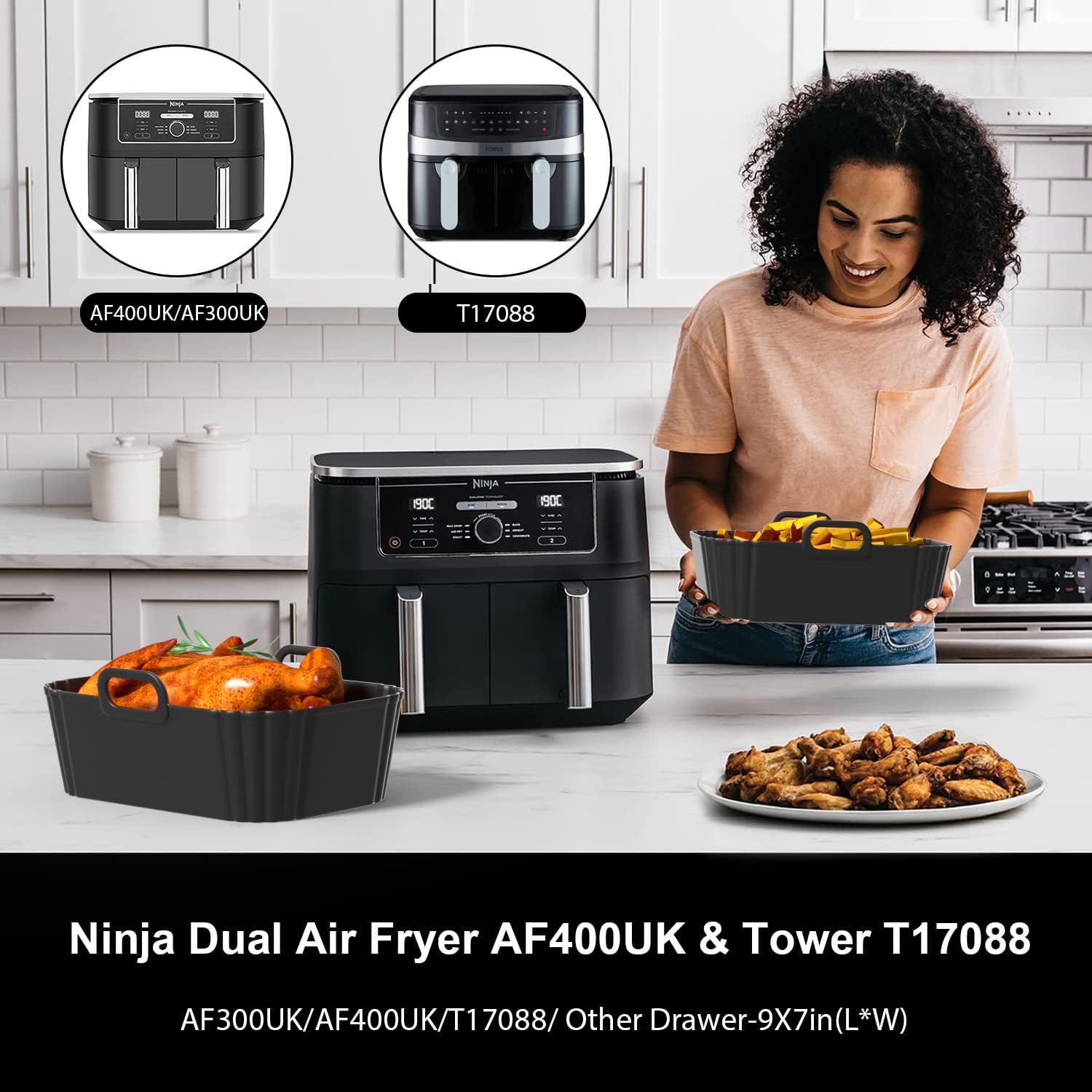 Silicone Air Fryer Liners - Reusable 2-Pack for Ninja Foodi, COSORI & Instant Air Fryers | Fits 8-10QT Baskets