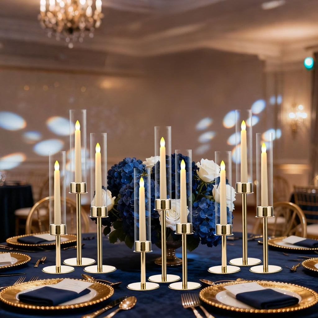 VINCIGANT 6-Piece Acrylic Candle Holder Set - Elegant Metal Tall Holders with Acrylic Lampshade for Weddings & Parties | Gold