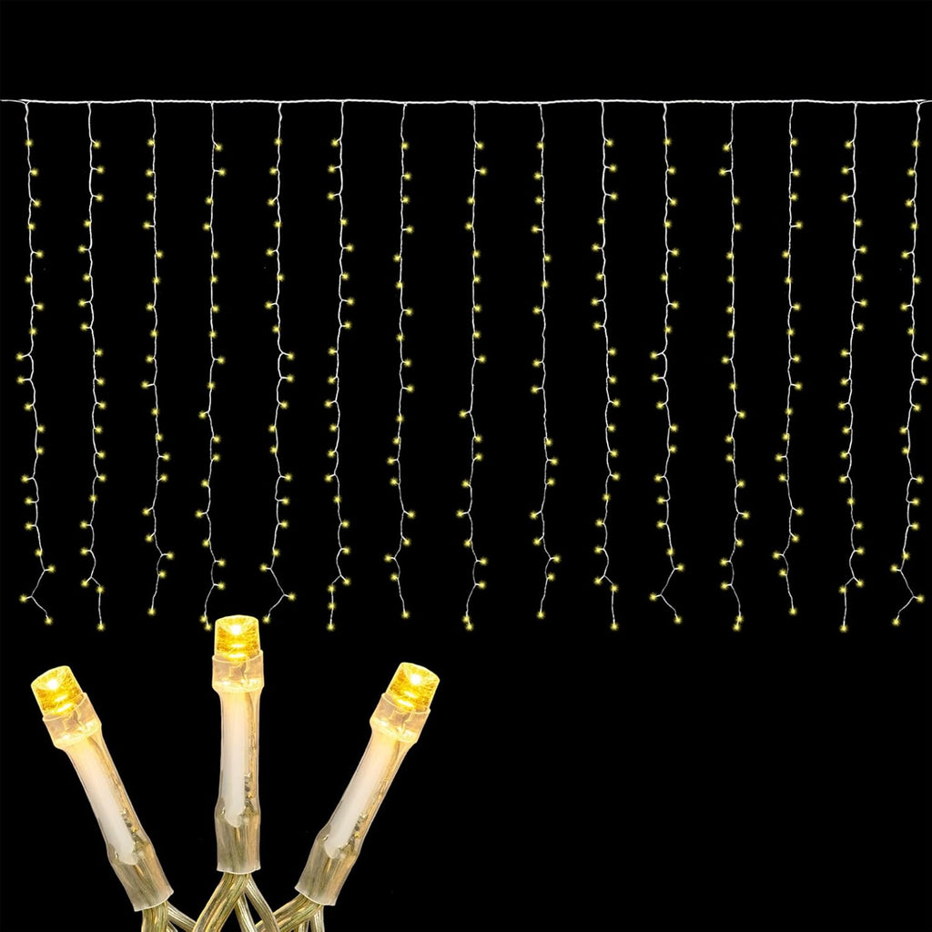 Novelty Lights LED Curtain Light Set - 300 Warm White LEDs | 8 Functions, Clear Wire Design