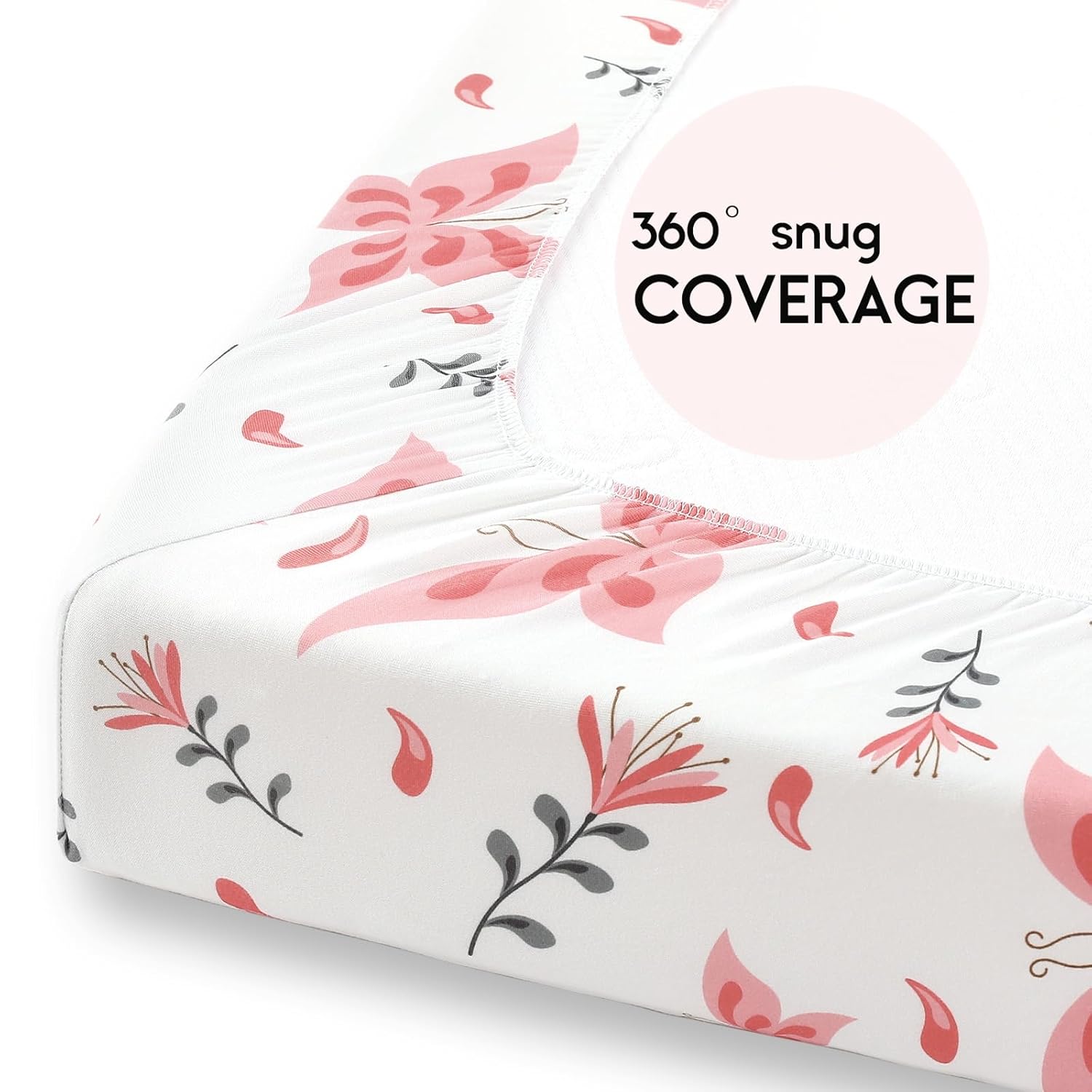 Yoofoss Fitted Pack and Play Sheets - Soft, Stretchy Mini Crib Sheets 2-Pack (Pink + Butterflies)