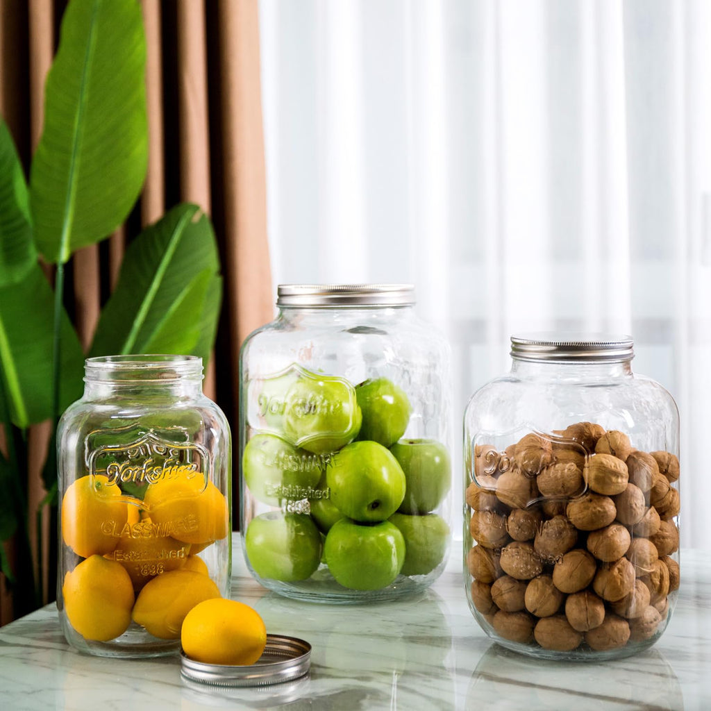 Diamond Star 1 Gallons Mason Jar with Brushed Tin Lid, Large Glass Wide Mouth Canning Food Storage Containers for Kitchen Canning Cereal, Pasta, Sugar, Beans, Spice, Preserves, Dog Treat