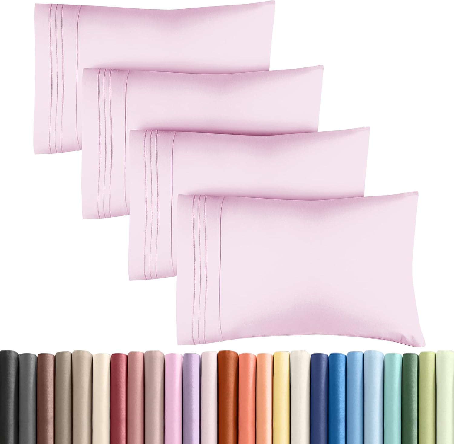 Queen Pillow Cases by [Brand Name] - Ultra Soft Hotel Quality Covers | Wrinkle-Free, Stain & Fade Resistant - Light Pink - Set of 4