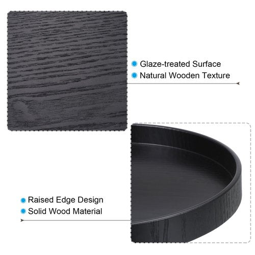 PATIKIL Wood Serving Tray 12 Inch, Round Decorative Platter for Home Decor Kitchen Table Candle Holder, Black