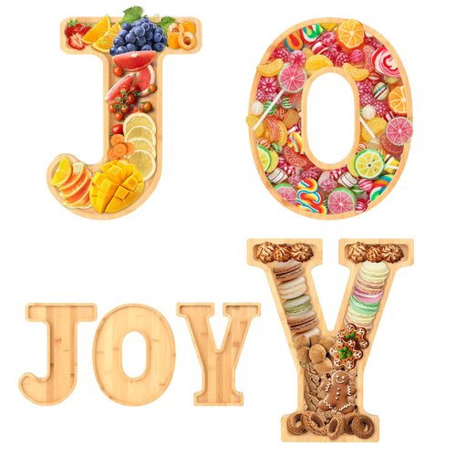 Hviiso 3Pcs Christmas Charcuterie Board Set, JOY Bamboo Appetizer Serving Board, Large Candy Dish Snack Platters - Gift for Housewarming Party
