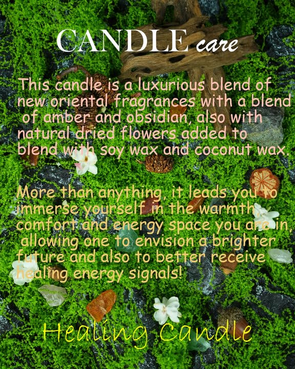 Obsidian & Baltic Amber Crystal Energy Soy Candle - 8oz Scented Candle