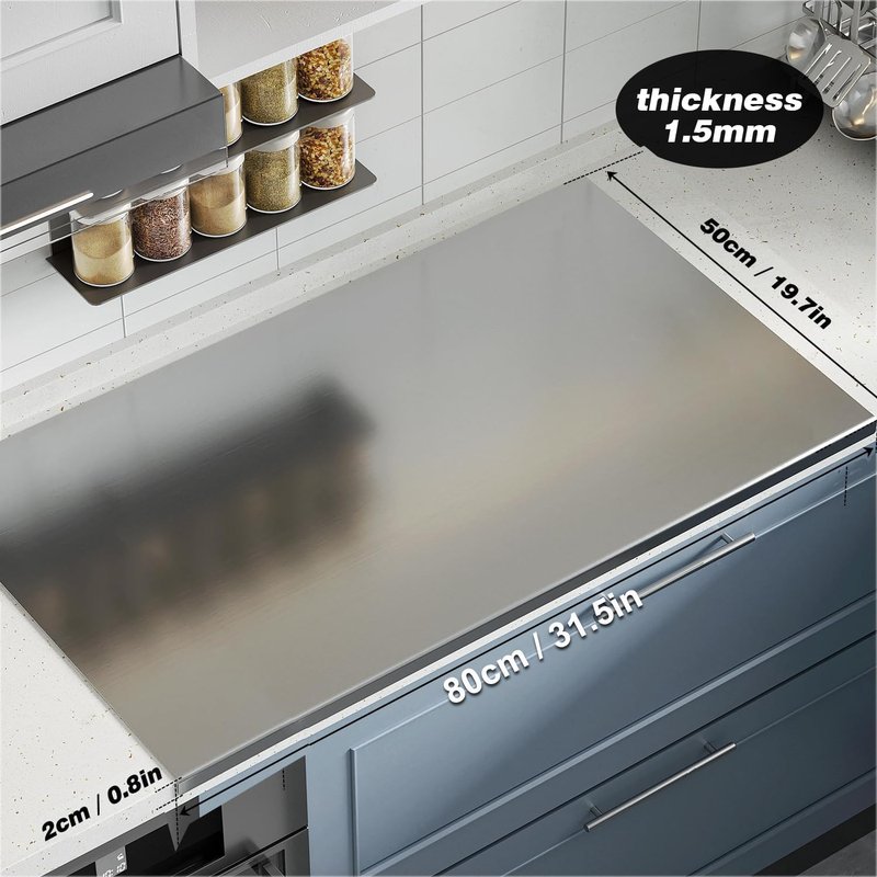 usego 304 Stainless Steel Cutting Board Large Chopping Board with Lip 31.5"x19.69" Heavy Duty Cutting Board with A Rolling Pin Pastry Board for Meat Fruits Vegetables Baking,80x50cm