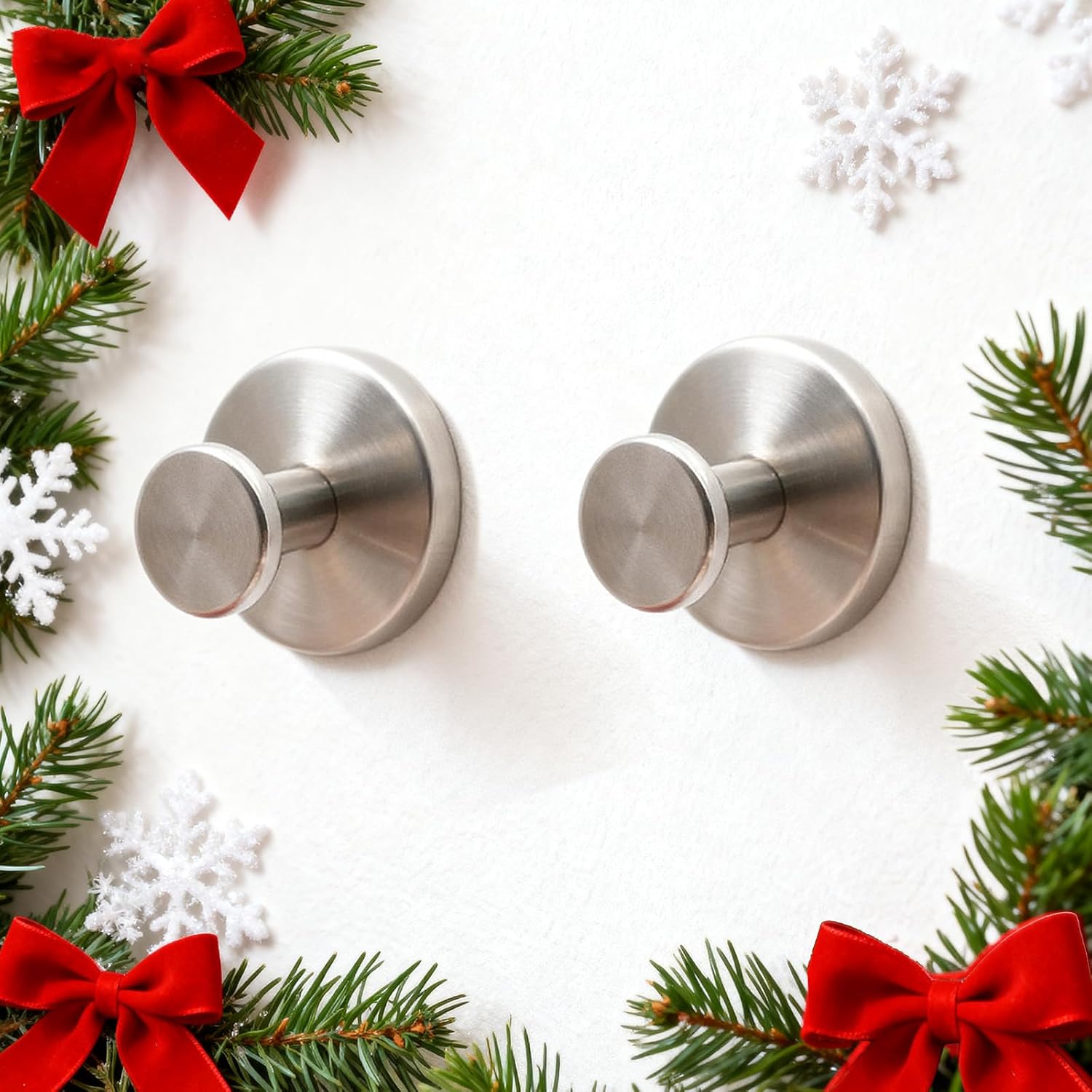 Skiennix Shower Hooks - Removable Suction Cup Hooks for Glass Windows | 2-Pack Silver