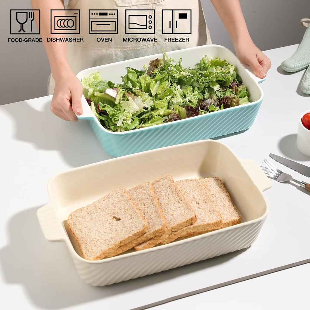 Sweejar Ceramic Baking Pan - 13 x 9 Porcelain Dish for Brownies & Lasagna | Turquoise Casserole with Handle