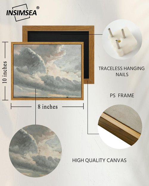 InSimSea Framed Canvas Wall Art - Vintage Clouds & Sunset Paintings for Home, Office | 8x10