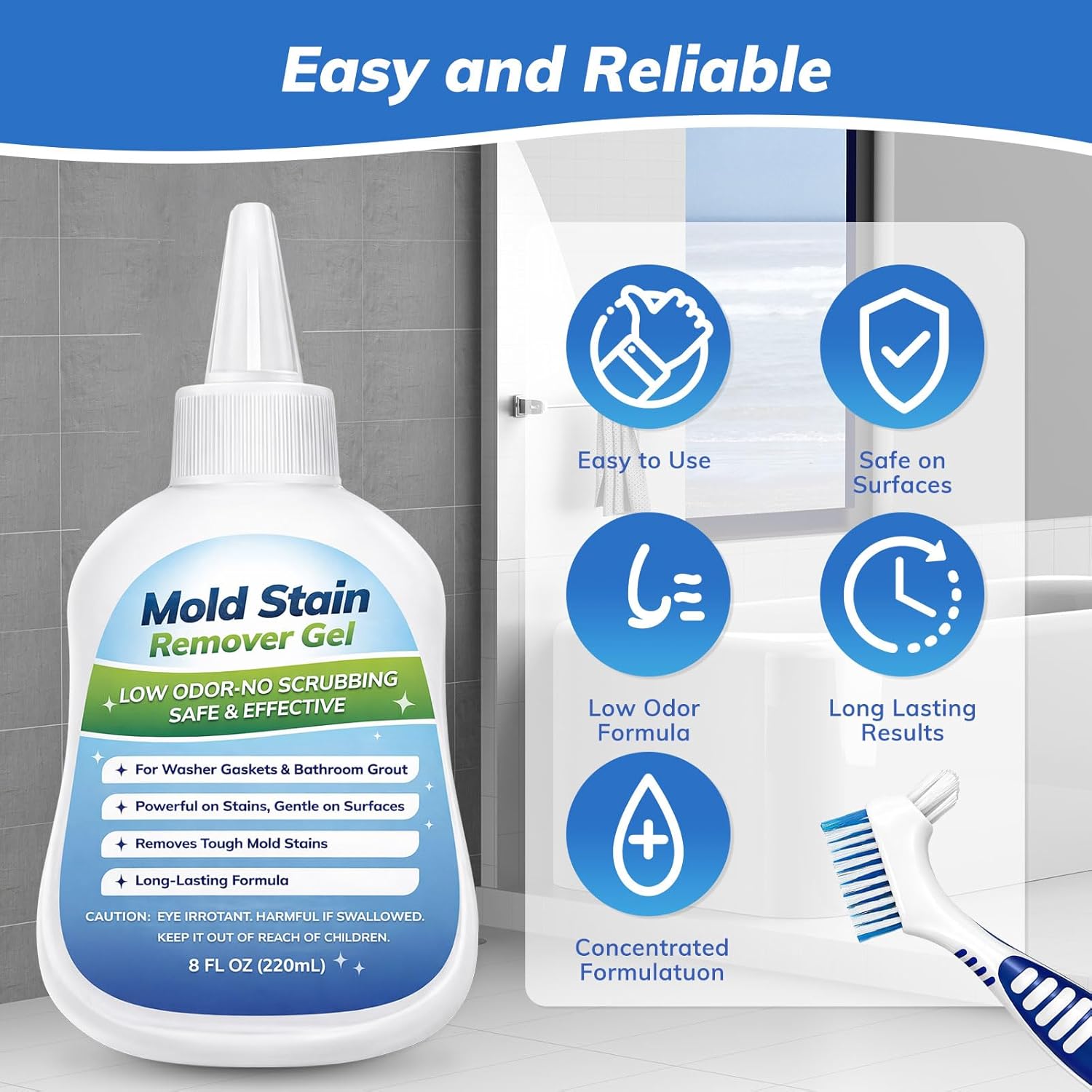 Regine Switzerland Mold-Stain Remover Gel - Low Odor Formula for Washing Machines & Bathrooms | Effective on Rubber Gaskets, Grout & Sealants