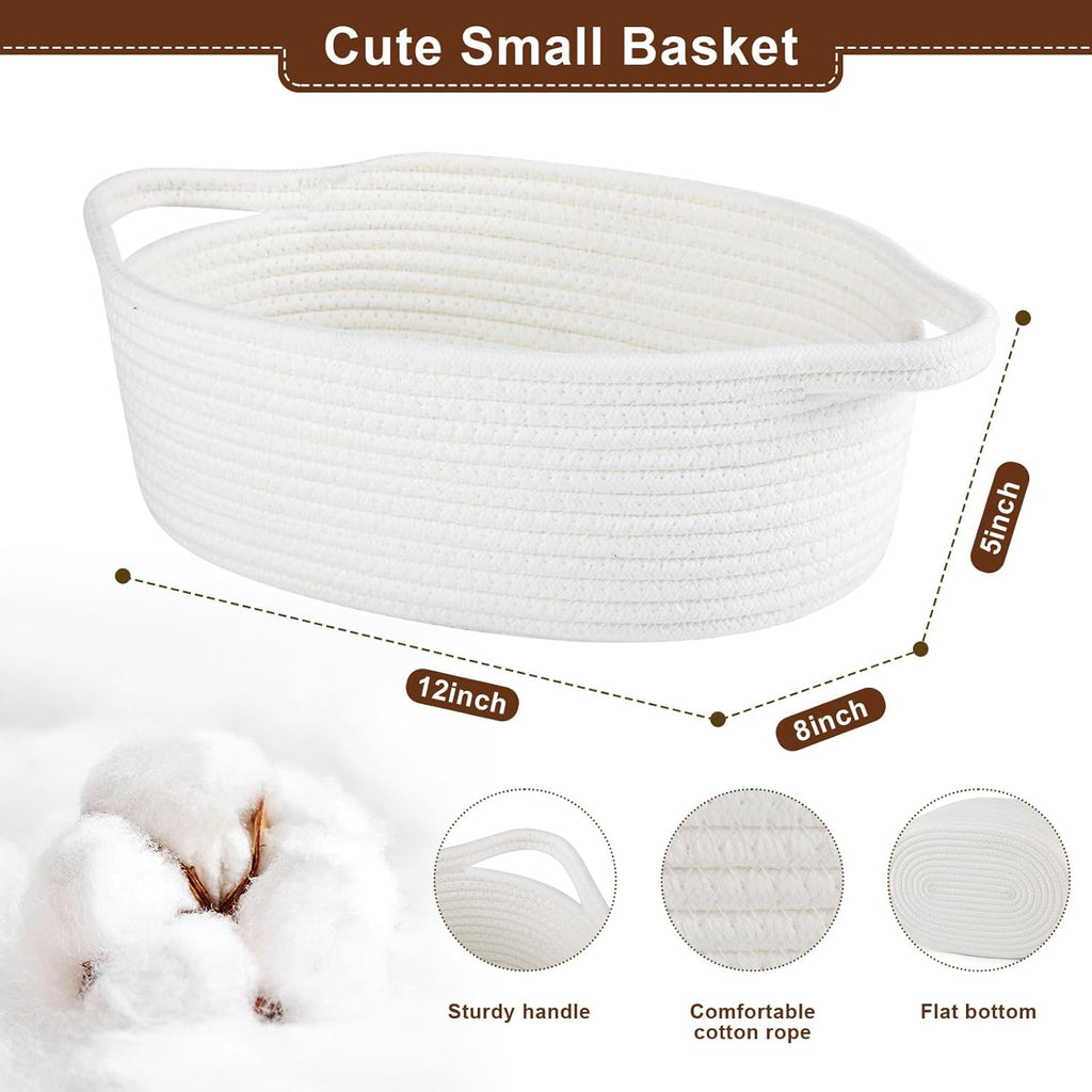 OIAHOMY Woven Gift Basket - Stylish Nursery Organizer with Handle, Gift Bag & Tissue Paper | White