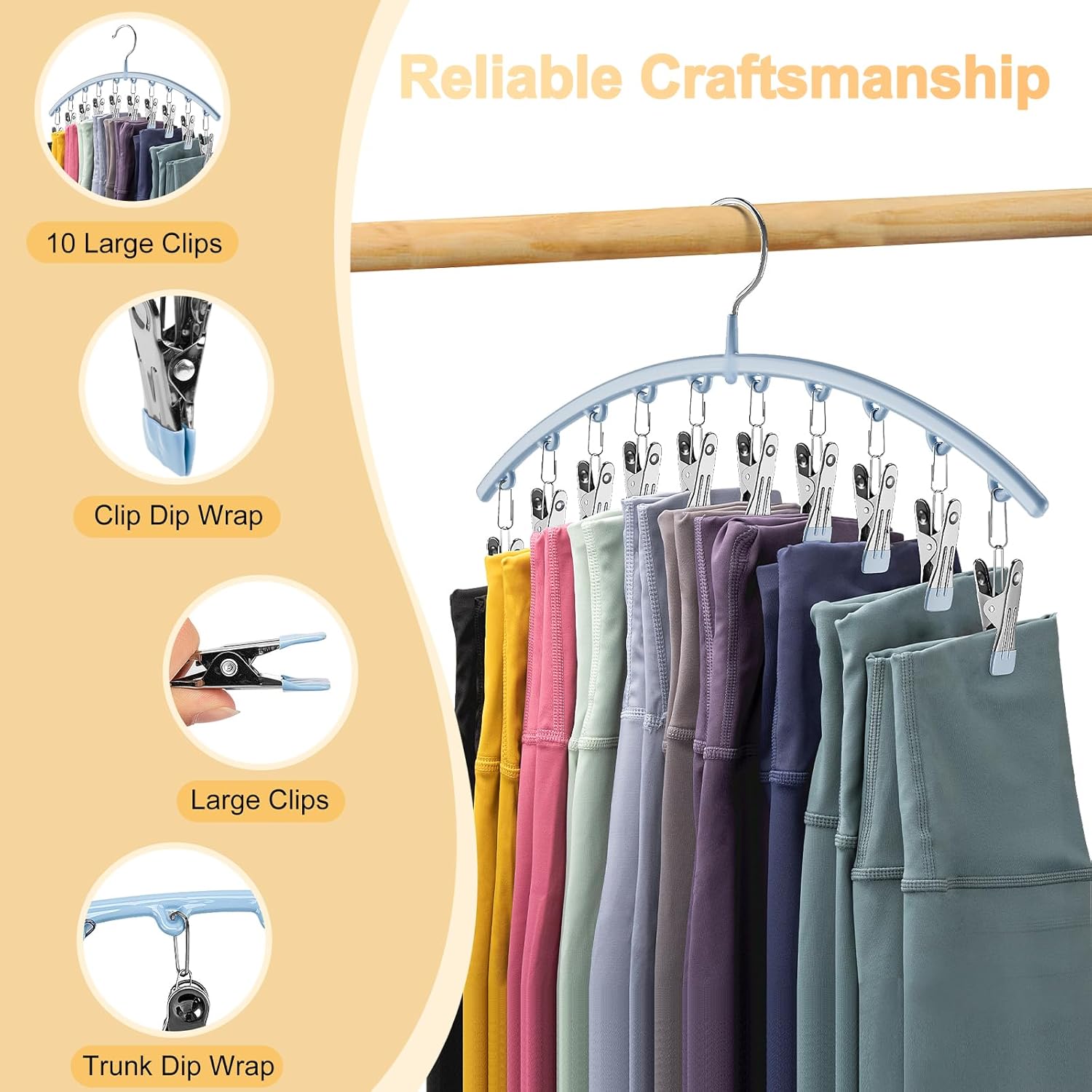 Volnamal Legging Organizer - Metal Yoga Pants Hanger with Rubber Coating | 4 Pack Holds 40 Leggings, Space-Saving Design, Blue
