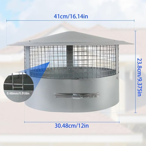 Tesmirror 12 Inch Round Chimney Cap - Chimney Cap 12 Inch Galvanized Steel Fireplace Exhaust Cap, 12 Inch Chimney Cap with Fastening Device with Screen, Round Stove Pipe Cap