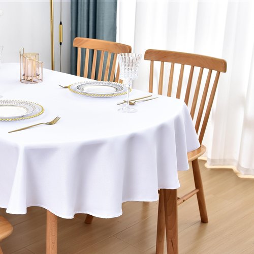Nacuci Oval Tablecloth 60x102 Inch Polyester Fabric Table Cloth Solid White Heavy Duty Table Cover Washable for Dinning Kitchen Home Party