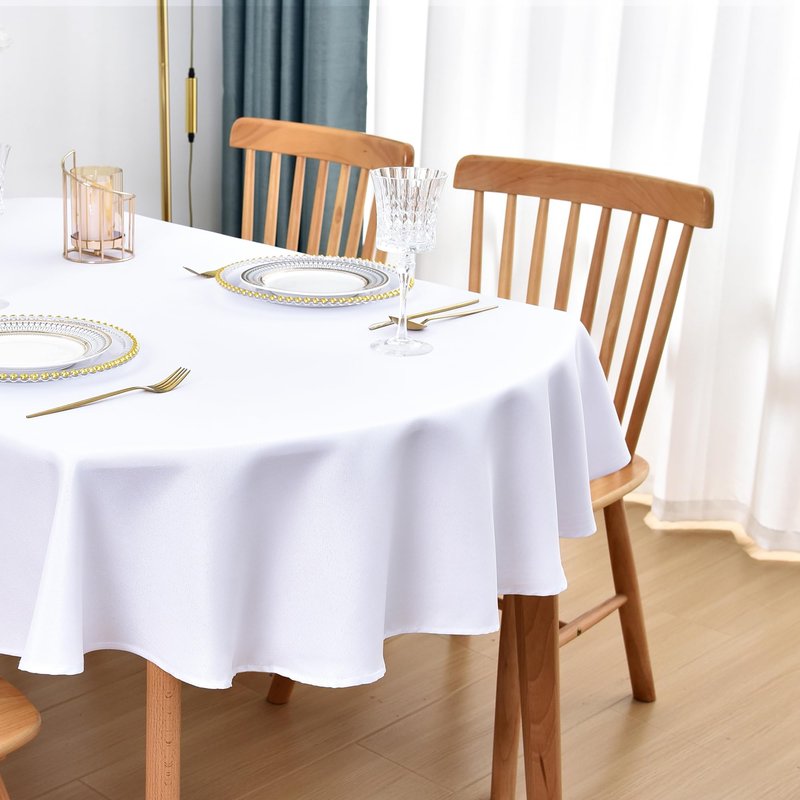 Nacuci Oval Tablecloth 60x102 Inch Polyester Fabric Table Cloth Solid White Heavy Duty Table Cover Washable for Dining Home Party