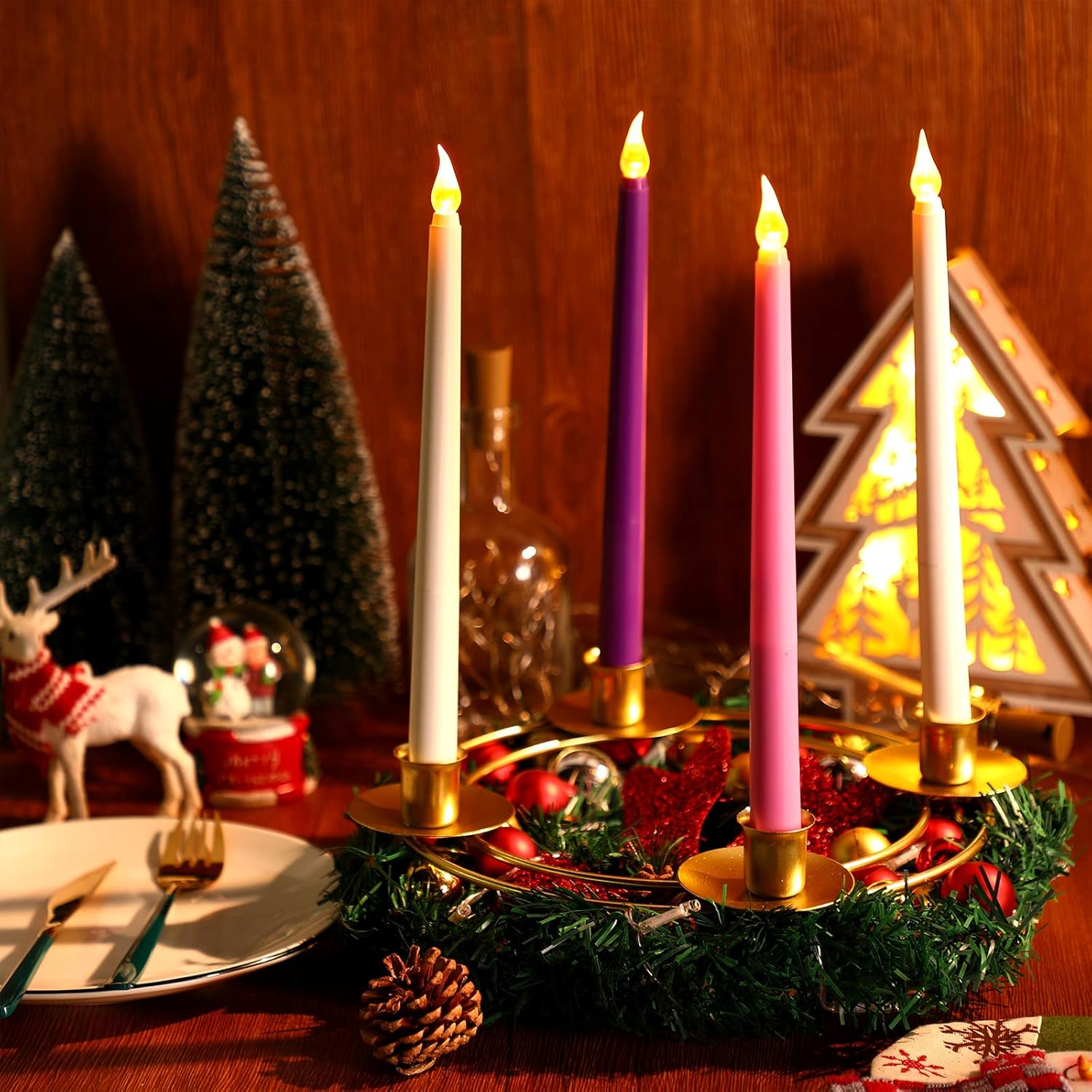 Sliner Christmas Advent Wreath Ring - Metal Candle Holder for Festive Table Decorations | 2 Pcs Set