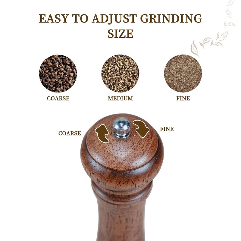 XWXO 1 Pack - 10 Inch tall Wooden Pepper Mill or Salt Mill Elegan Pepper Grinder Wood with a Adjustable Ceramic Rotor and Easily Refillable - Oak Wood Salt Grinder for Your Kitchen