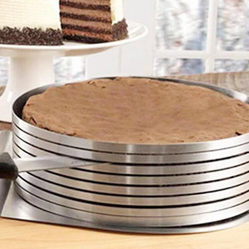 PINGEUI 5 PCS Cake Making Supplies Set, Cake Ring Mold 6 to12 Inch Adjustable Stainless Steel Cake Cutter Leveler, 7 Layer Cake Slicer Cutter