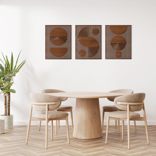 Homenthus Abstract Wood Wall Art - 3-Piece Mid Century Modern Geometric Decor for Boho Spaces