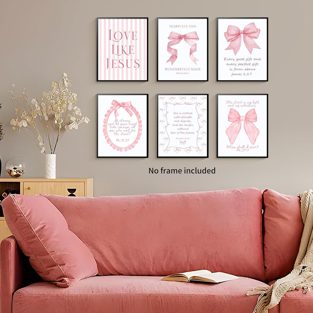 Skiennix 3-Piece Pink Bows Wall Art - Cute Bible Verse Decor for Girls' Rooms | 8x10 Inch Prints
