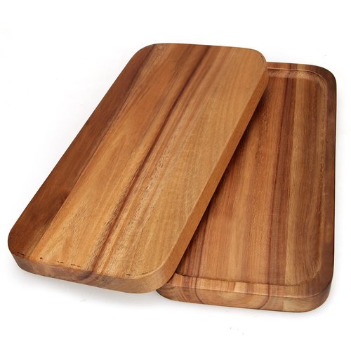 2 Pcs Rectangular Wooden Platters for Food Party Decorative Small Serving Tray Long Charcuterie Board Acacia Wood Trays Home Decor Cheese Board Rectangle Cake Dessert Plates Snack Appetizer Platter