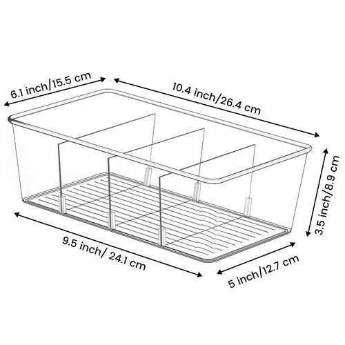 wilfox Pantry Organization, 3 Pack Clear Organizer Bins with Removable Dividers for Pantry, Kitchen, Fridge, Cabinet, Stackable Storage Bins for Snack, Pouches, Spice Packets