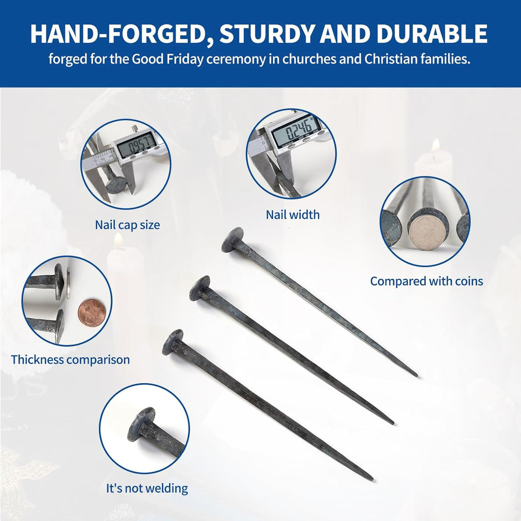 Skiennix Hand Forged Nails - Decorative Jesus Cross Wrought Iron | Natural Grey Finish (3 Pcs)